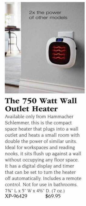 Hammacher Schlemmer The 750 watt wall outlet heater offer