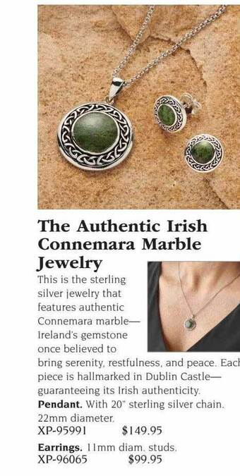 Hammacher Schlemmer The authentic irish connemara marble jewelry offer