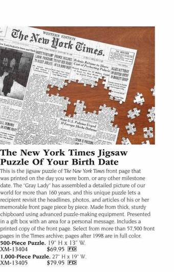 Hammacher Schlemmer The new york times jigsaw puzzle of your birth date offer