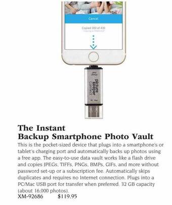 Hammacher Schlemmer The instant backup smartphone photo vault offer
