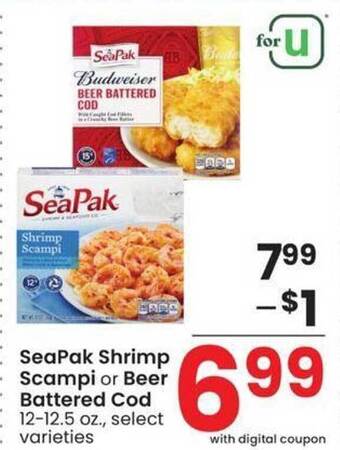 Albertsons Seapak shrimp scampi or beer battered cod offer