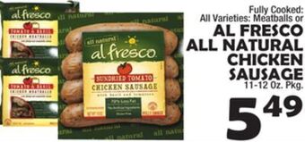 Bravo Supermarkets Al fresco all natural chicken sausage offer