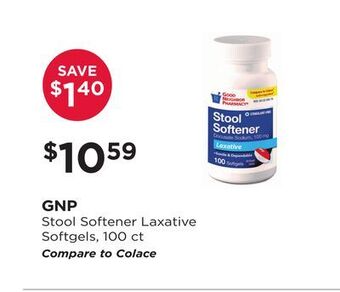 Good Neighbor Pharmacy Gnp stool softener laxative softgels offer