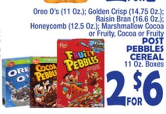 Bravo Supermarkets Post pebbles cereal 11 oz. boxes offer