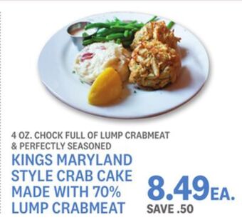 Kings Food Markets Kings maryland style crab cake made with 70% lump crabmeat offer
