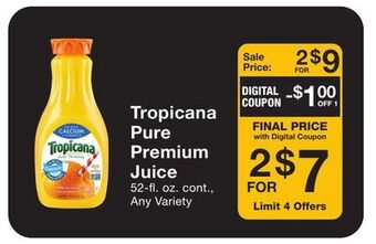 Fairway Store Market Tropicana pure premium juice offer