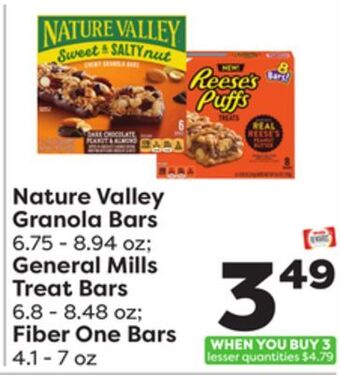 Weis Markets Nature valley granola bars 6.75-8.94 oz general mills treat bars 6.8-8.48 oz fiber one bars 4.1-7 oz offer