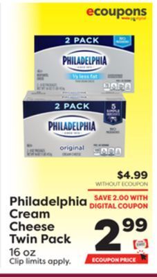 Weis Markets Philadelphia cream cheese twin pack offer