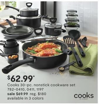 JC Penney Cooks 30-pc. nonstick cookware set offer