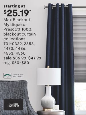 JC Penney Max blackout mystique or prescott 100% blackout curtain collections offer