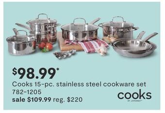 JC Penney Cooks 15-pc. stainless steel cookware set offer