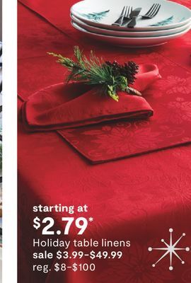 JC Penney Holiday table linens offer