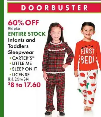 Boscov's Entire stock infants and toddlers sleepwear offer