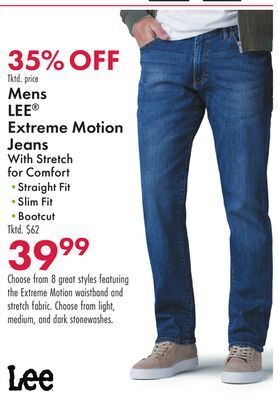 Boscov's Mens lee® extreme motion jeans with stretch for comfort offer