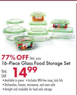 Boscov's 16-piece glass food storage set offer