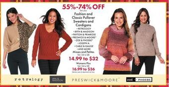 Boscov's Fashion and classic pullover sweaters and cardigans offer