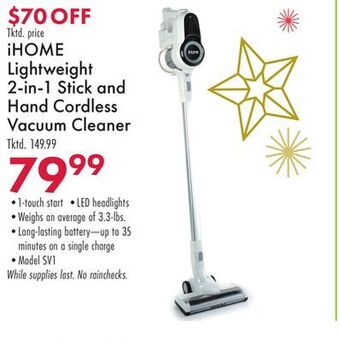 Boscov's Ihome lightweight 2-in-1 stick and hand cordless vacuum cleaner offer