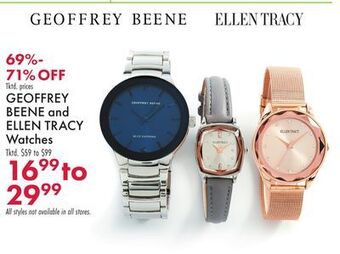 Boscov's Geoffrey beene and ellen tracy watches offer