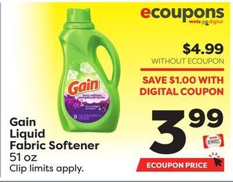 Weis Markets Gain liquid fabric softener offer