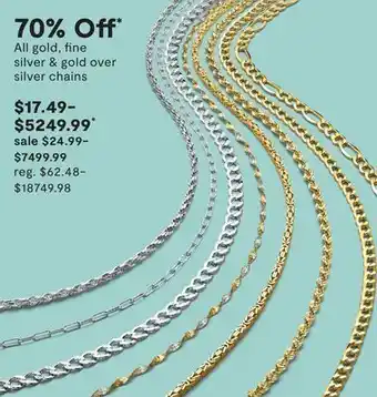 JC Penney All gold, fine silver & gold over silver chains offer
