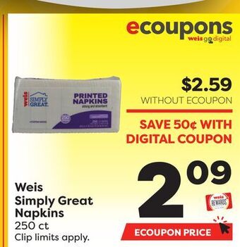 Weis Markets Weis simply great napkins offer