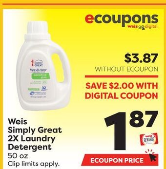 Weis Markets Weis simply great 2x laundry detergent offer