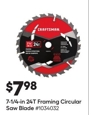 Lowe's 7-1/4-in 24t framing circular saw blade offer