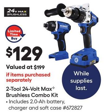 Lowe's 2-tool 24-volt max c brushless combo kit offer