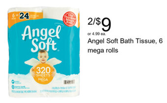 Walgreens Angel Soft Bath Tissue, 6 mega rolls offer