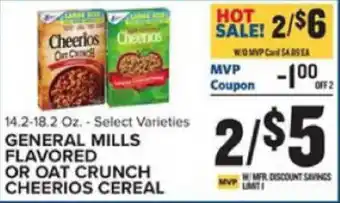 Food Lion General Mills Flavored or Oat Crunch Cheerios Cereal 14.2-18.2 oz offer