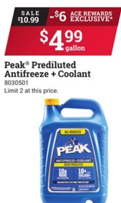 Ace Hardware Peak® prediluted antifreeze + coolant offer