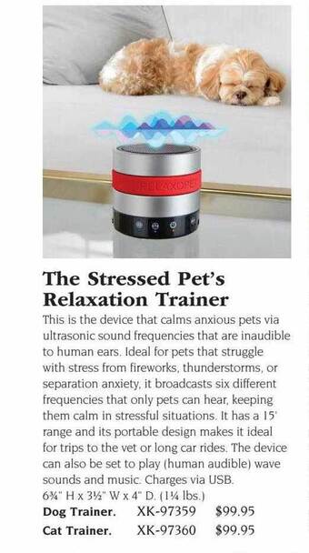 Hammacher Schlemmer The stressed pet's relaxation trainer offer