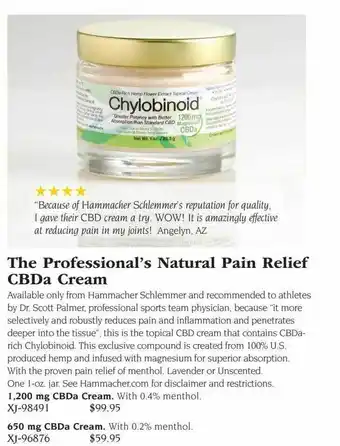 Hammacher Schlemmer The professional's natural pain relief cbda cream offer