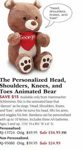Hammacher Schlemmer The personalized head, shoulders, knees, and toes animated bear offer