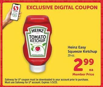 Safeway Heinz easy squeeze ketchup offer