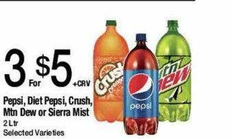 Jons International Pepsi, diet pepsi, crush, mtn dew or sierra mist offer