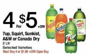 Jons International 7up, squirt, sunkist, a&w or canada dry offer