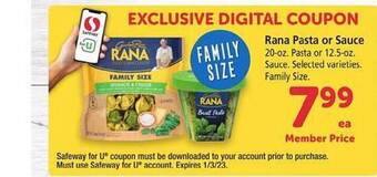Safeway Rana pasta or sauce offer
