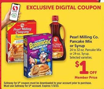 Safeway Pearl milling co. pancake mix or syrup offer