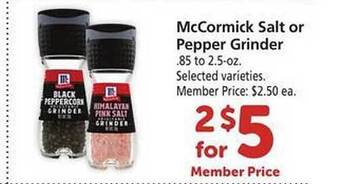 Safeway Mccormick salt or pepper grinder offer
