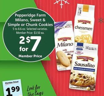 Safeway Pepperidge farm milano, sweet & simple or chunk cookies offer