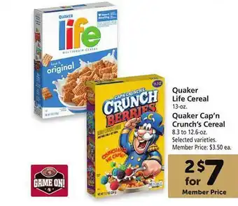 Safeway Quaker life cereal or cap'n crunch's cereal offer
