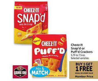 Safeway Cheez-it snap'd or puff'd crackers offer