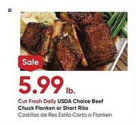 Stater Bros Usda choice beef chuck flanken or short ribs offer