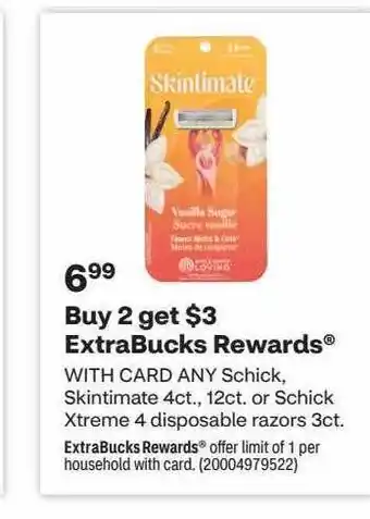 CVS Schick, skintimate or schick xtreme 4 disposable razors offer