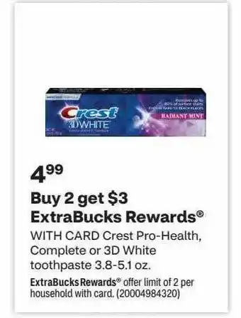 CVS Crest pro-health, complete or 3d white toothpaste offer