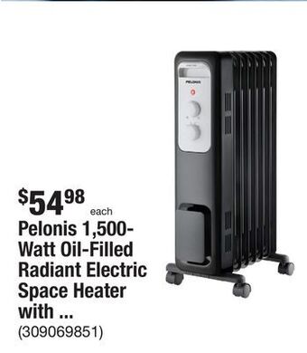 The Home Depot Pelonis 1,500-watt oil-filled radiant electric space heater with thermostat offer
