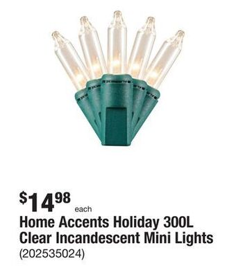 The Home Depot Home accents holiday 300l clear incandescent mini lights offer