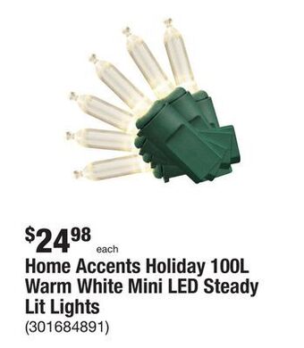 The Home Depot Home accents holiday 100l warm white mini led steady lit lights offer