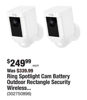 The Home Depot Ring spotlight cam battery outdoor rectangle security wireless standard surveillance camera in white (2-pack) offer